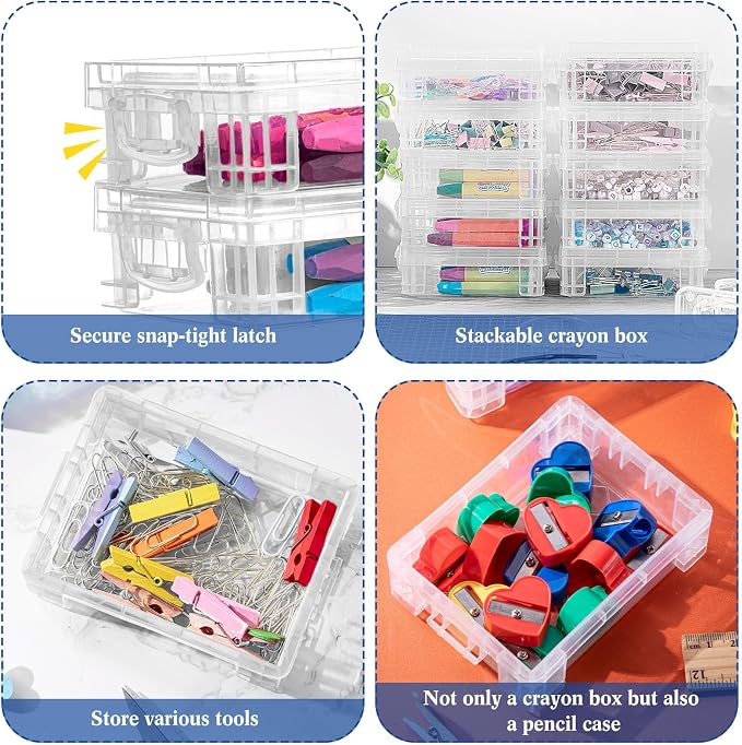 Suzile 70 Pcs Plastic Crayon Box with Lid Clear Crayon Organizer Stackable Storage Containers Bulk Pastel Holder Case for Office School Classroom Supplies Pen Pencil Art Crafts - Image 3