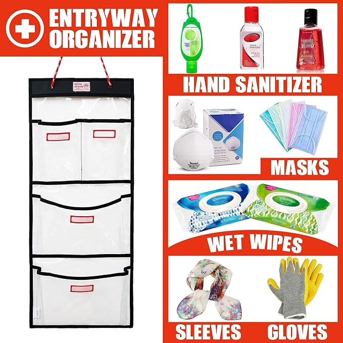 Rough Enough Locker Organizer, 4 Pockets Hanging for Gym Work Wall, Clear | Water-Repellent, Thick PVC Material, 27 x 11 Inch, 2 Small + 2 Large Pockets, for Police, Officer, Teacher - Image 2
