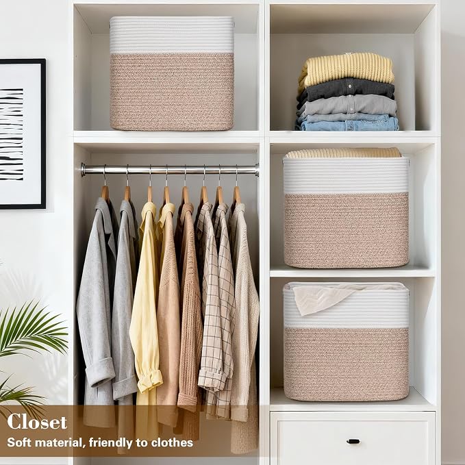 15×13 Inch Storage Cubes, 3 Pack Cube Storage Bins for Organizing, Cotton Rope Woven Baskets for Shelves, Bathroom, Kids Room, Closets, Baby Nursery - Image 6