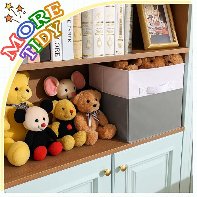 Yinder 6 Pcs Cube Storage Bin White Gray 10.5''x10.5''x11'' Storage Bins for Playroom Decor Colorful Bins for Kids Foldable Baskets for Nursery Organizer Boxes Fabric Boxes - Image 5
