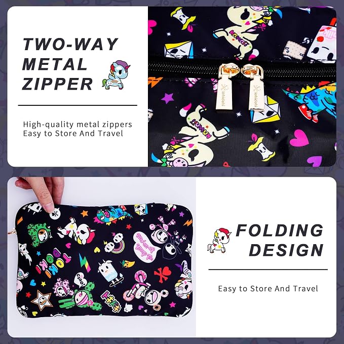 Tokidoki Unicorno Foldable Duffle Bag for Travel, 40L Expandable Weekender Bags with Trolley Sleeve Overnight Bags for Travelling(Black) - Image 8