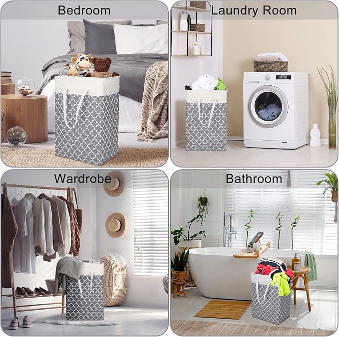 Treela 6 Pack 75l Large Laundry Baskets Collapsible Laundry Hampers with Reinforced Handles, Waterproof Freestanding Clothes Hamper Dirty Clothes Basket for Dorm Bedroom Bathroom Towels Toys(Gray) - Image 7