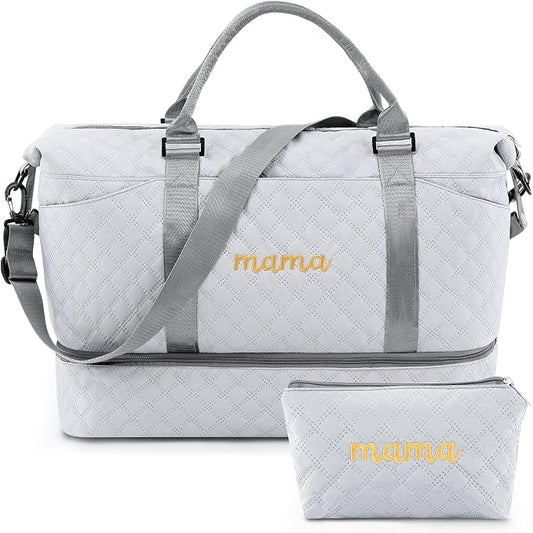 Dansydaisy Mama Hospital Bag for Women Labor Delivery,Gray | Travel Duffle Bag with Shoe Compartment and Toiletry Pouch Waterproof Weekender Bag for Women Pregnancy Overnight Gym Gift by Dansydaisy