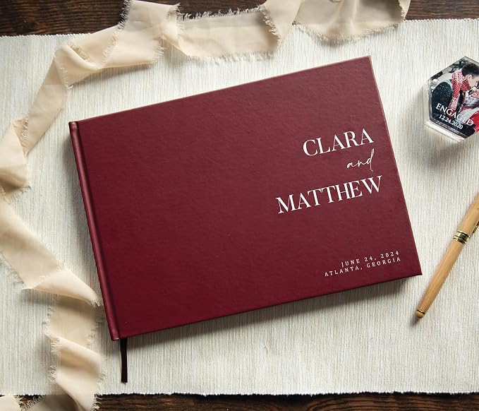 Personalized Guest Book - 11.5" x 8.5" Premium Custom Guest Signing Book with Bookmark and Blank Pages for Wedding Reception Table Decoration Engagement Birthday Party Event, Wine - Image 6