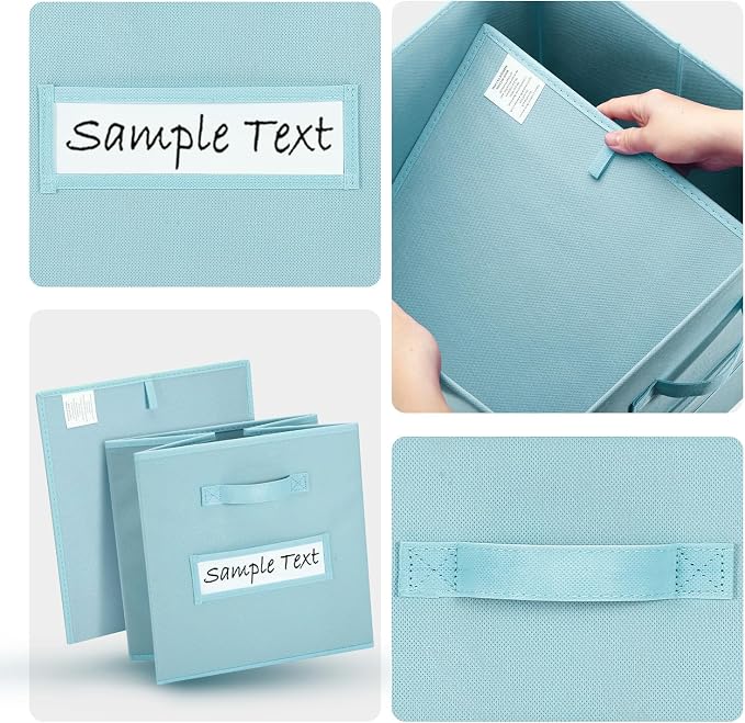 Fabric storage cubes (8 Pack) 13 Inch Cube Storage Bin, cube organizer bins with 8 Labels Window Cards & a Pen, Foldable cube organizer bins and Storage Box, Sky Blue - Image 3