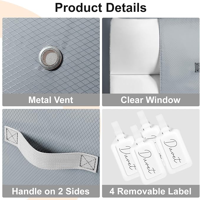 Comforter Storage Bag - 130L Large Capacity Blanket Storage Bags 3-Layer Ultra Space Saving Self Compression Organizer, Washable Compression Bags for Storage Comforter Blanket, 4-Pack, Grey - Image 6