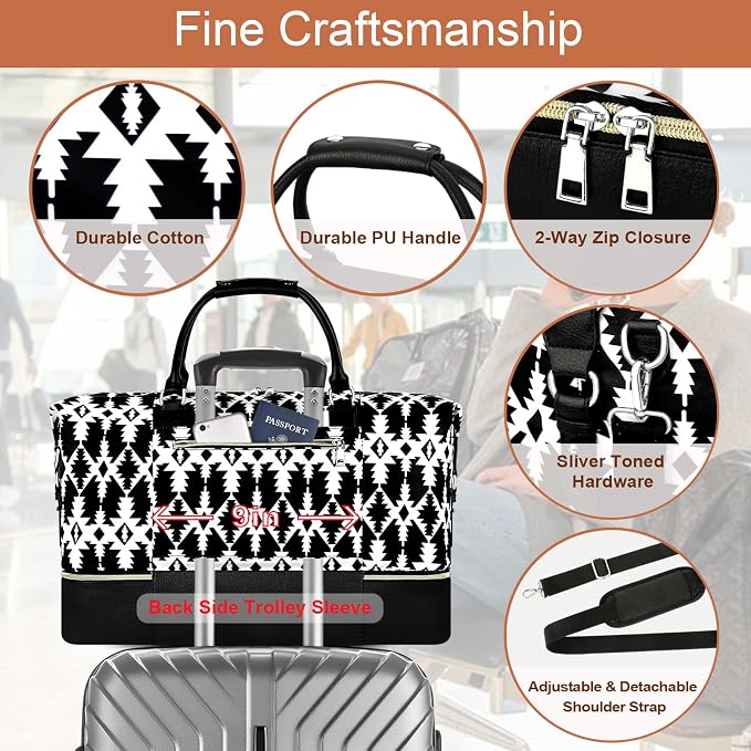 ITIEZY Weekender Bag for Women 21.5" Travel Duffel Large Carry On Bag 3PCS | Nylon Duffel Bag with Waterproof Shoe Compartment, Crossbody Bag and Toiletry Bag, Travel Weekend Hospital Overnight Gym Bag - Image 5