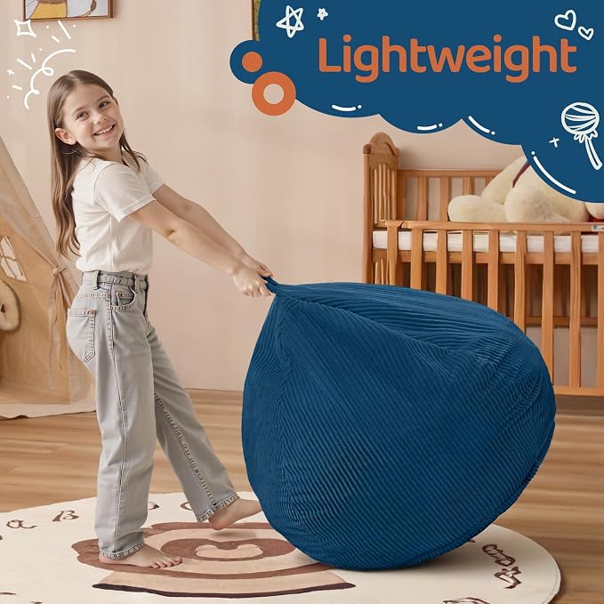 2FT Bean Bag Chair: 2' Small Bean Bags with Memory Foam Filled | Beanbag Chairs with Handle,Teardrop Bean Bag Sofa with Corduroy Machine Washable Cover for Living Room,Bedroom-Dark Blue - Image 4