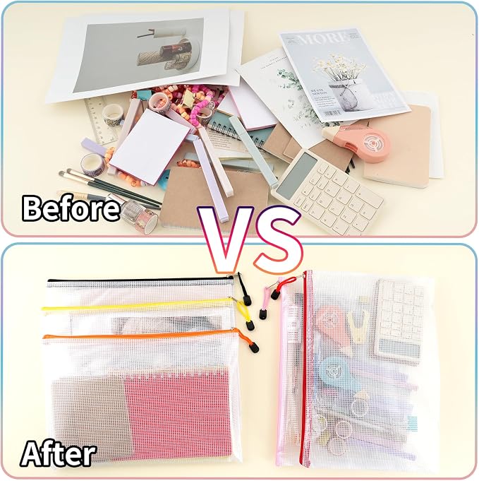 EOOUT 100pcs Mesh Zipper Pouch, A4 Size, 10 Colors Zipper Bags for Organizing Storage, Waterproof Puzzle Bag, Zipper File Bags for Board Games and School Office Supplies - Image 4