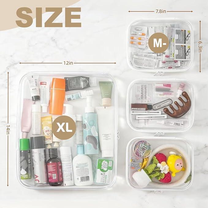 Clear Hard Shell Zipper Pouches, Clear Zipper Bags, Hard Case Pouches for Purse & Diaper Bag Organizer,and Travel Essentials (XXL+3M) - Image 6