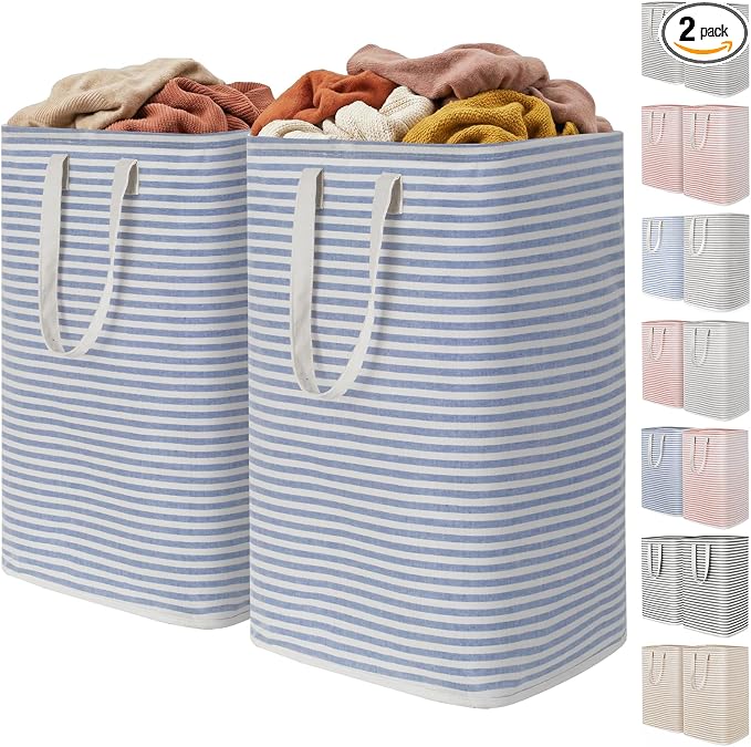 Lifewit 2 Pack Laundry Basket 80L Each, Collapsible Clothes Hamper with Reinforced Handles, Freestanding Waterproof Design for Bedroom and Laundry Room, Blue 160L Total by Lifewit
