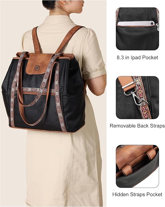 Large Laptop Tote Bag for Women Designer Leather Laptop Bag, 15.6in | Fashion Travel Backpack Purse Shoulder Handbag Fits 15.6 Laptop, Daily, Work, Business Trip, Weekend Travel, Teacher - Image 5