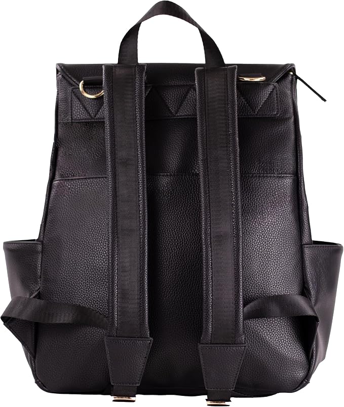 Premium Vegan Leather Diaper Bag Backpack – Large Designer Baby Bag, Stylish Diaper Backpack with Stroller & Crossbody Straps & Multiple Compartments (Black) - Image 7