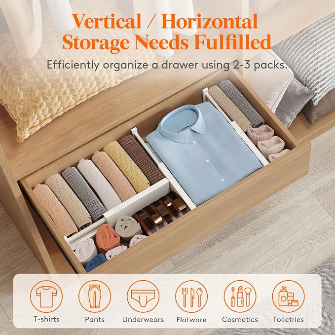 Lifewit 4" High Upgrade Drawer Divider, Adjustable Drawer Organizer Clothes | 14 Pack 11-17" Expandable Beige Plastic Drawer Separator for Dresser, Kitchen, Closet, Nursery, Office Organization & Storage - Image 5