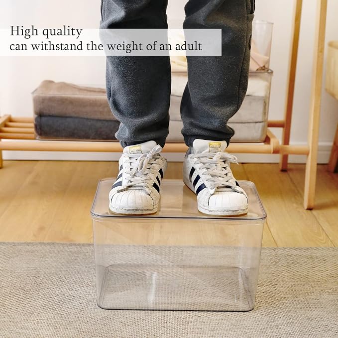 Lidded Plastic Storage Bins Set Clear Desk Basket Box Organizer Kitchen Container Clothes Laundry Closet Cabinet Shelf, Organization and Storage for Shelves Office Bathroom(clear 3XL+2M) - Image 2