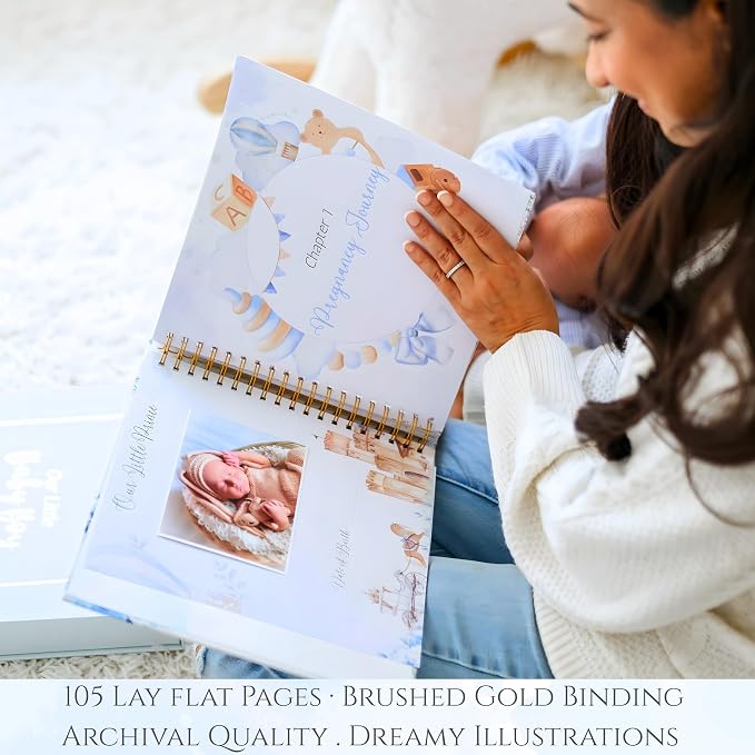 Luxury Baby Boy Memory Book Set – Keepsake Journal & Milestone Album from Pregnancy to Age 5 with Premium Gift Box, Storage Pouch & Keepsake Envelope – Baby Shower & Newborn Gift - Image 6