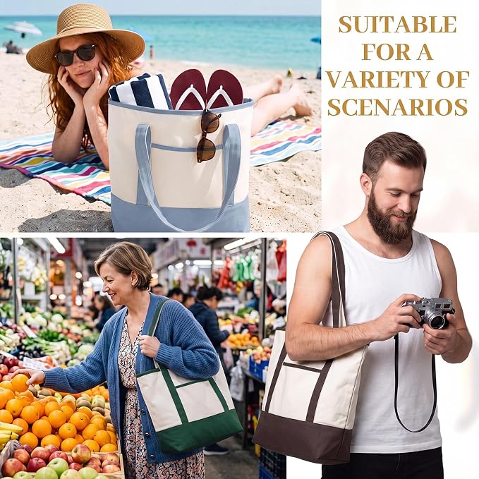 Sanwuta Canvas Tote Bags Bulk with Outer Pockets,Earth Color,12 Pack | Reusable Cotton Grocery Bags, Perfect for Teachers, Party Giveaways, DIY Crafts, Wedding Favors, Business Gifts - Image 2