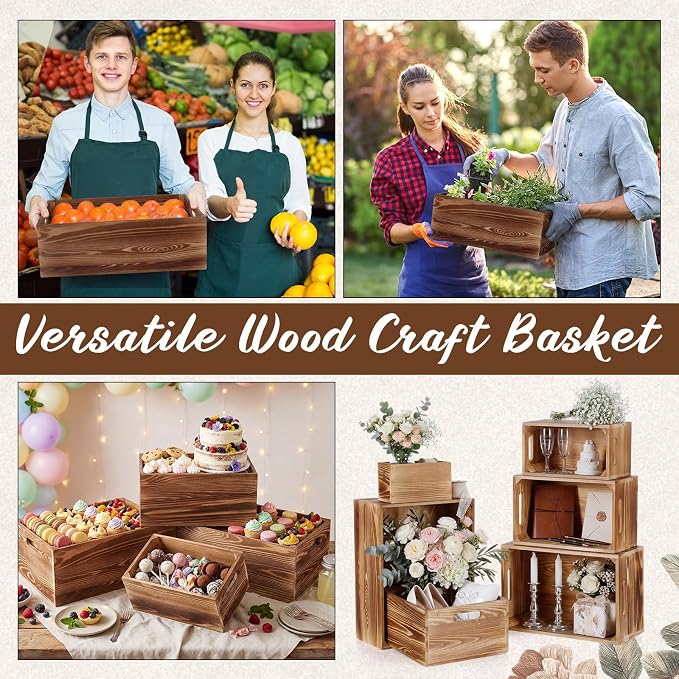 AceOrbit Set of 6 Rustic Wood Crates, Nesting Storage Boxes,Light Brown | Distressed Wooden Containers with Cutout Handles, Vintage Farmhouse Wedding Party Decor, Decorative Baskets for Supplies - Image 7