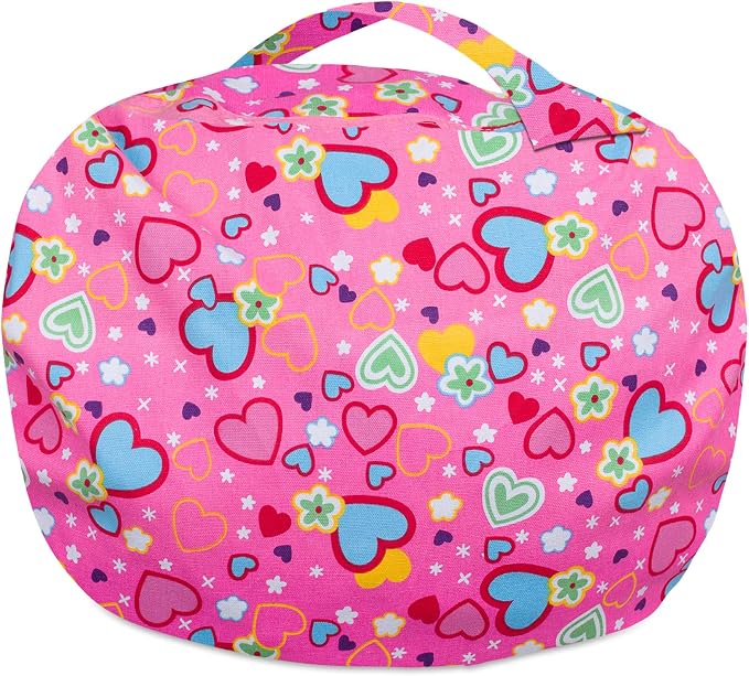 Posh Stuffable Kids Stuffed Animal Storage Bean Bag Chair Cover - Childrens Toy Organizer, Large-38 - Canvas Multi-Colored Hearts on Pink - Image 6