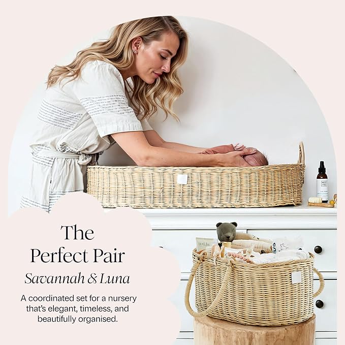 BEBE BASK Premium Baby Diaper Caddy Organizer Basket with Cotton Divider | Handmade & Award-Winning, Rattan Diaper Basket, Newborn Essentials, Nursery Basket, Removable Divider, Baby Shower (SAVANNAH) - Image 5