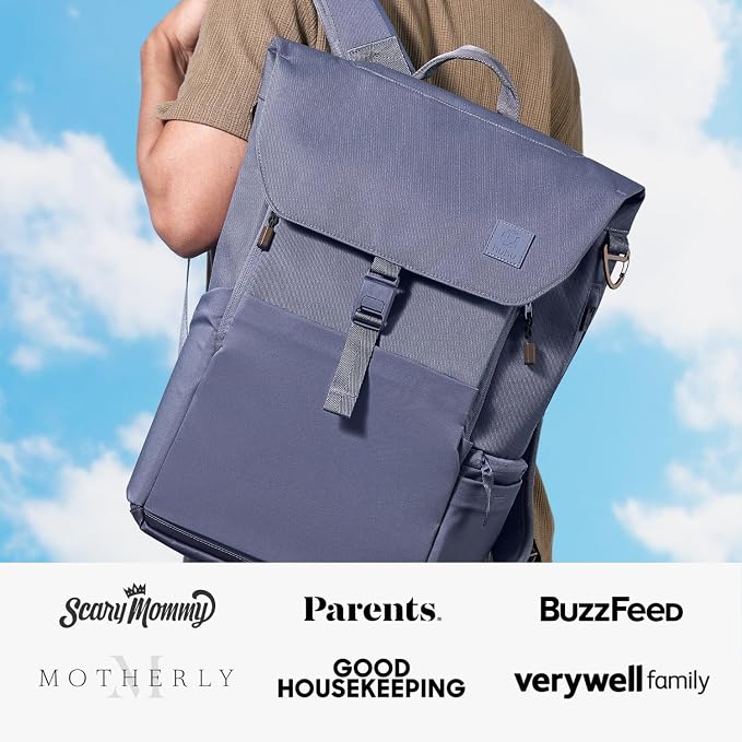 Huhu Diaper Bag Backpack – Large Baby Bag for Moms & Dads – Water-Resistant, Unisex Travel Kit for New Parents – Includes Changing Pad and 2 Organizer Pouches (Dusky Blue) - Image 4