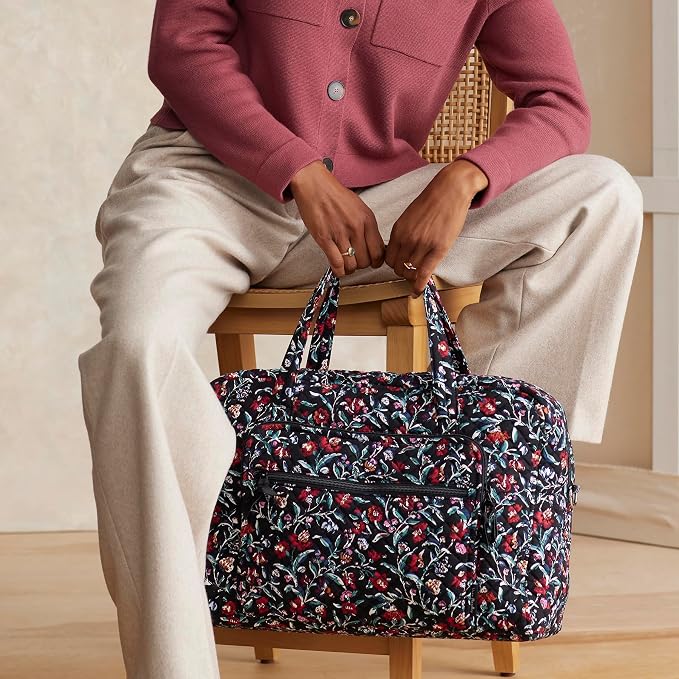 Vera Bradley Women's Cotton Weekender Travel Bag, Perennials Noir, One Size - Image 8