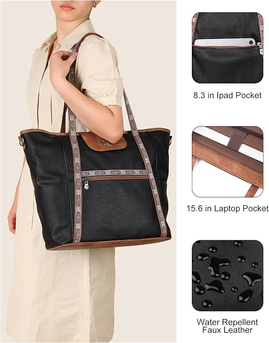 Large Laptop Tote Bag for Women Designer Leather Laptop Bag, 15.6in | Fashion Travel Backpack Purse Shoulder Handbag Fits 15.6 Laptop, Daily, Work, Business Trip, Weekend Travel, Teacher - Image 6