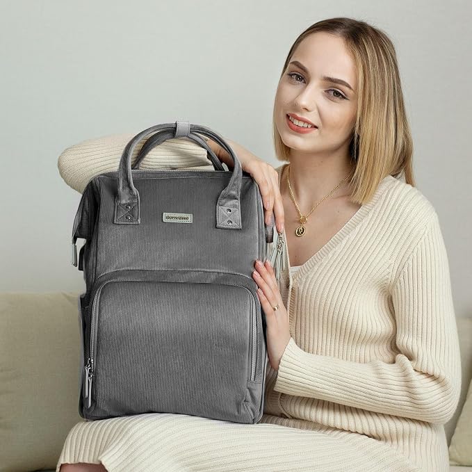 SUNVENO Velvet Stitching Diaper Bag Backpack Large Capacity Tote Shoulder Nappy Bag Organizer for Baby Care with Insulated Pockets,Waterproof Fabric, Grey - Image 2