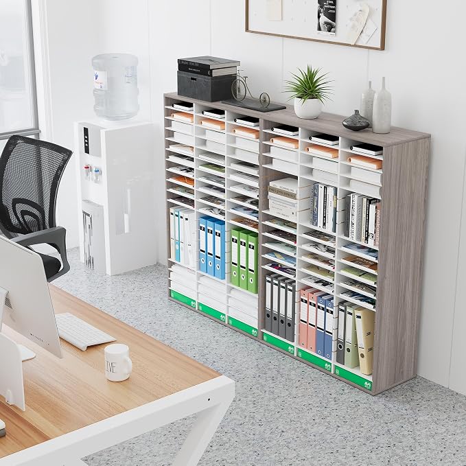 EasyPAG 60 Compartments Wooden Literature Organizer with Adjustable Shelves, 30000 Sheets Capacity Paper Organizer, Classroom Mailbox and Mail Sorter for Teachers and Office, Retro Gray/White - Image 9