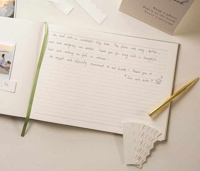 Real Linen Guest Book Set - 11.5 x 8.5 Embossed Guestbook for Weddings, Showers, Events, Blank & Lined, Comes with Sign, Pen, Box and Photo Sleeves, 120 Pages (Leaf) - Image 8