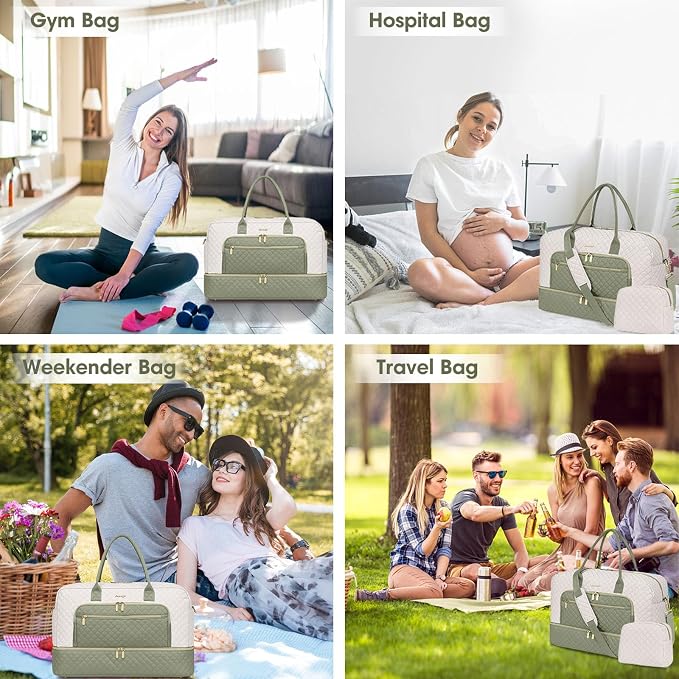 Travel Duffle Bag Weekender for Women - Carry-On Overnight Bag Personal Item Bag with Shoe Compartment & Wet Pocket Large Weekend Tote Bags with Toiletry Bag Hospital Bags for Labor and Delivery - Image 6