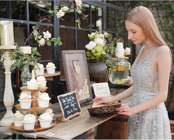 Y&K Homish Wedding Guest Book Set Alternative Rustic Wedding Decorations for Reception Wedding Signs Rustic Brown Set - Image 5