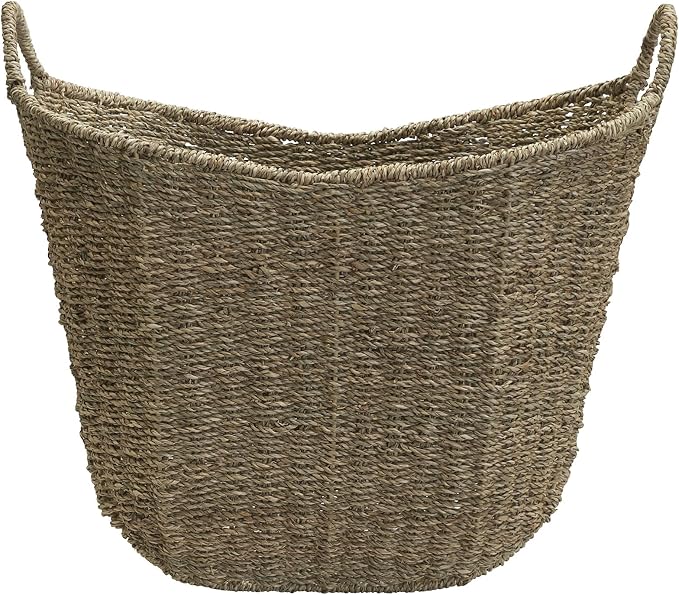 Household Essentials Brown Wicker Storage Basket with Handles Large | Natural Seagrass - Image 3