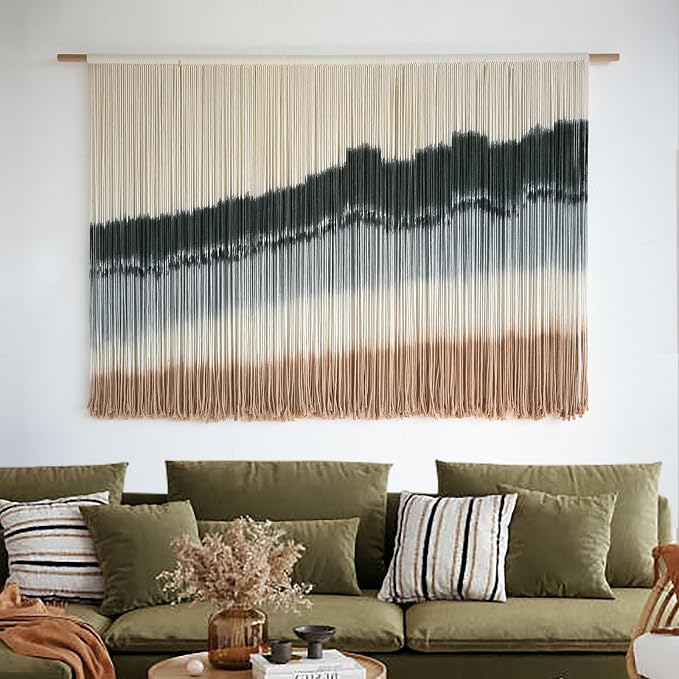 Macrame Wall Hanging Dip Dyed Large Wall Tapestry Woven Art 57''W*35''L | Home Decor, Wall Art, Room Accent, Living Room Style, Bedroom Wall Accent, Bohemian Design, Farmhouse Style - Image 3
