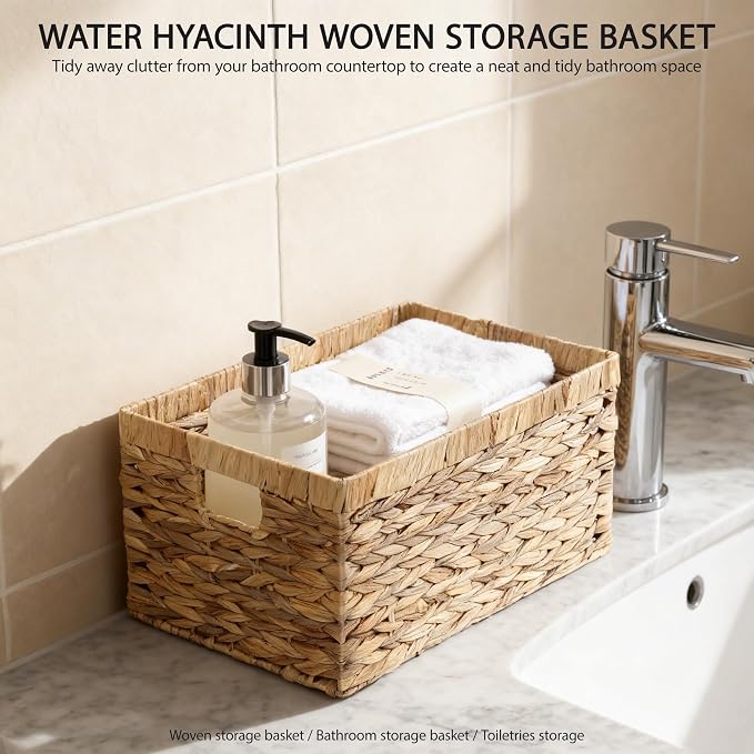 Storage Container, Natural Water Hyacinth Storage Bins Rectangular Basket,Arts and Crafts. | Natural Rectangular Basket Decorative Organizer Basket for Bathroom, Bedroom, Closet, Handwoven Home Storage - Image 3