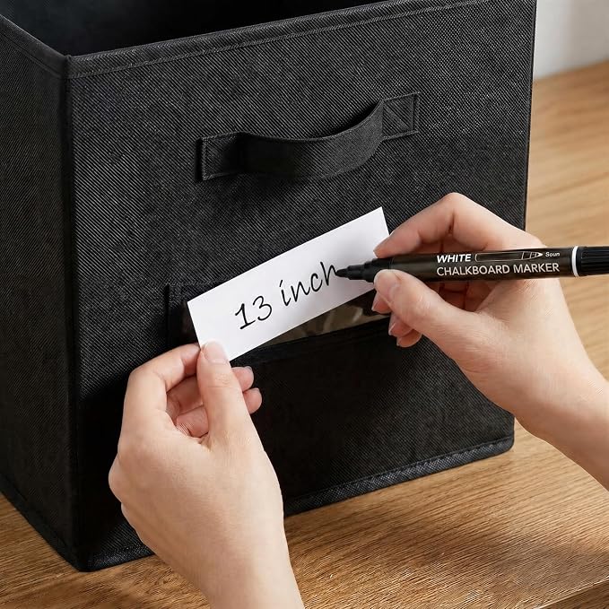Storage Bins,13" Cube Storage Bin with Labels,10pcs,Black | Fabric Storage Cubes for Shelves,13 Inch storage cube bins with 10 Labels Window Cards & a Pen. - Image 4