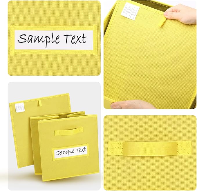 11x11 storage cube bins (Set of 10) Foldable Fabric storage cubes with 10 Labels Window Cards & a Pen,11 inch cube storage bin,Closet Organizers for Shelves,Cubby Organizer Boxes,Dark Yellow - Image 3