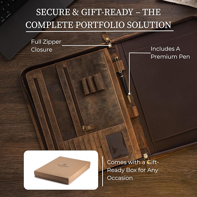 Leather Padfolio with Zipper – Business Portfolio for Men and Women, Legal Pad Portfolio, Leather Folder, Professional Padfolio for Meetings and Interviews - Image 4
