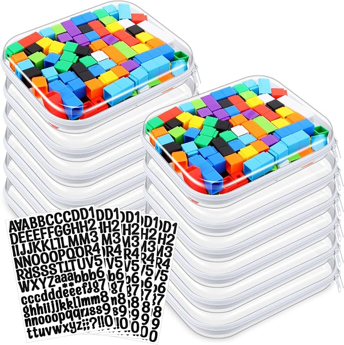12 Pcs Clear Hard Zipper Case Back to School,9.84 x 7.87 x 2” | Plastic Zipper Pouch with 5 Sheets Alphabet Stickers Toy Storage Organizer Makeup Case for Travel Building Blocks Puzzles by Qiyaz