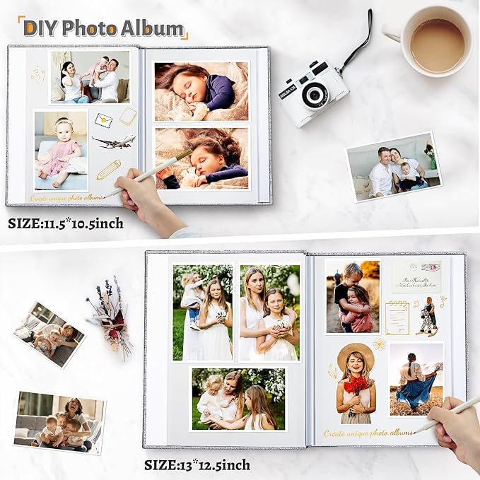 Artfeel Photo Album Self Adhesive Scrapbook,120 Pages Large Photo Book for 4x6,5x7,8x10 Pictures,DIY Album for Baby Wedding Family Travel Birthday,with Metallic Pen and Scraper - Image 3