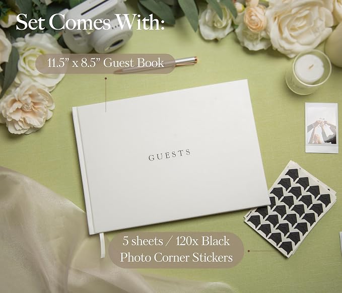 Event Photo Guest Book (Eggshell) - A4 Hardcover w/Photo Corner Stickers | Large Sign In Book 11.5" x 8.5" | 140 GSM Thick 120 Pages | Baby Shower Engagement Birthday Family Gathering Memory Book - Image 2