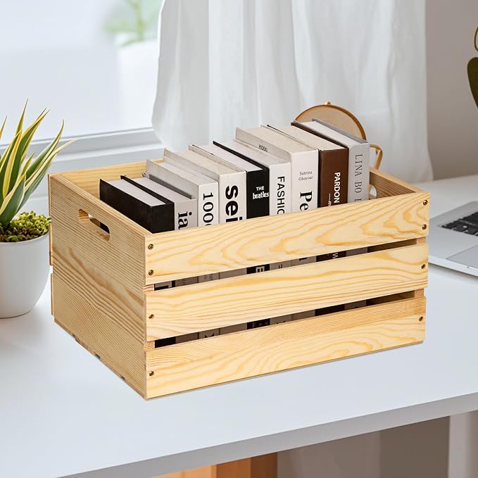 3 Packs Unfinished Pine Wooden Crate,DIY Wooden Storage Crate with Handles | 17x13x8.9 Inches,Easy-Assemble, Pine Milk Crates, Organizer for Home/Office/Farmhouse Decor - Image 4