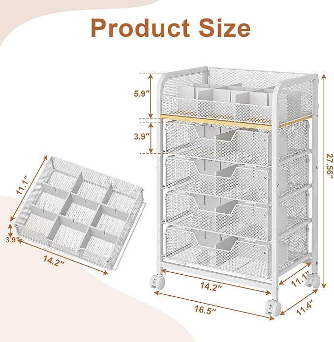 5-Tier Craft Organizer Cart with 5 Sets of DIY Dividers,Craft Organizers and Storage with Drawers,Lockable Wheels Rolling Utility Cart on Wheels,Art Supply Organizer,Ideal for Studio,Office,White - Image 4