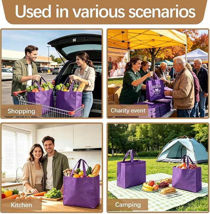 Reusable Grocery Bags 12.6 * 6.3 * 11.8 in - Non Woven Totes Bag with Reinforced Handles, Shopping Bags Bulk - Image 7