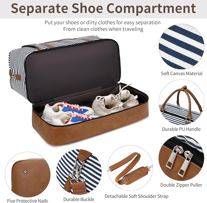 Weekender Bag, Large Travel Duffel Bag for Women, Carry on Overnight Bag with Shoe Compartment and Toiletry Bags - Image 5