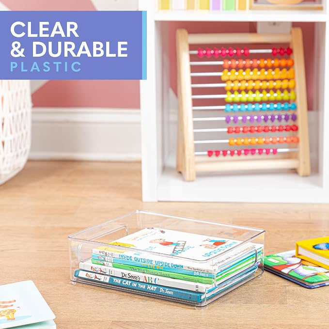 Plastic Food Storage 4 Pack Clear Container Bin with Handles for Organizing Kitchen, Pantry, Refrigerator, Freezer, Pantry, Cabinet, Closet, Bathroom. Stackable 10”x8”x3” - Image 6