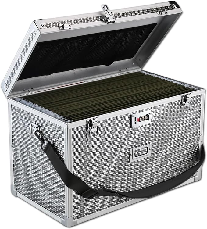 Hanging File Box for Legal, All-in-one set with 20 Folders | Portable Locking Filing Storage Box with Handle & Shoulder strap, Lockable File Cabinet Documents Safe, Lockbox Doc Organizer by Unknown