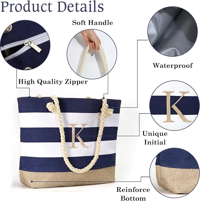 YOOLIFE Beach Bags for Women - Travel Canvas Beach Tote, Pool Waterproof Bag, Travel Essentials, Gifts for Women Birthday - Image 3