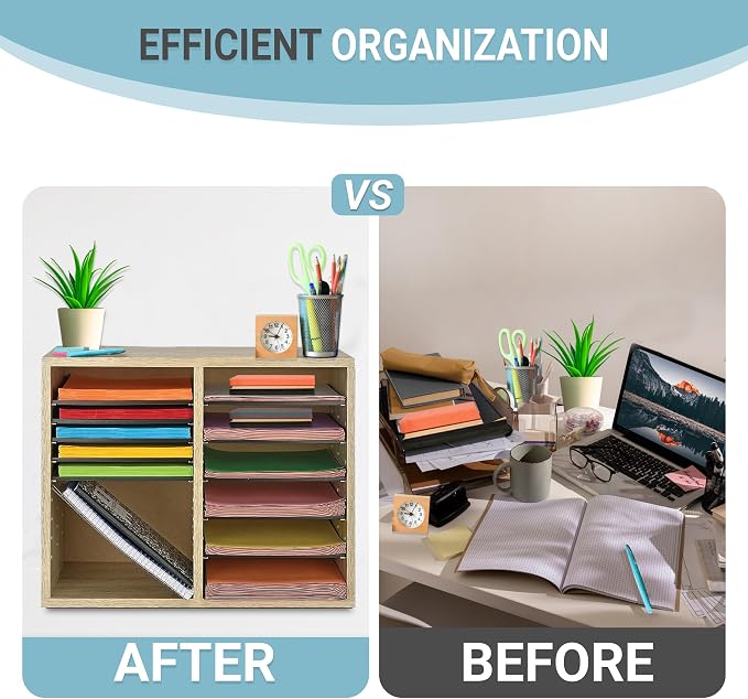 AdirOffice Cardboard Paper Organizer - Classroom Mailbox, Literature Organizers, Office Sorter Mailboxes, Construction Papers Storage with Slots, Compartment Shelf Holder (15 Slot, Blue) - Image 4