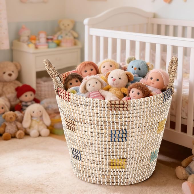 Laundry Hamper Basket 3-Piece Set with Handles - Large (45L), Medium (29L), Small (20L) - Natural Seagrass Woven Storage Bins for Clothes, Blankets, Toys, Bedroom & Bathroom Organization - Image 5